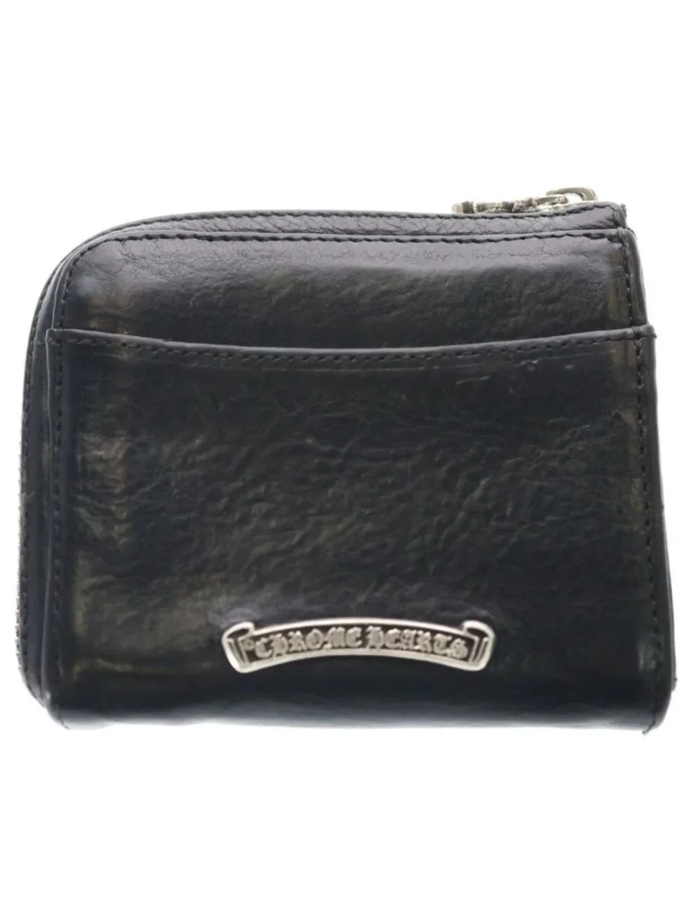 Chrome Hearts Filigree Cross Half Zip Leather Wallet Black Silver